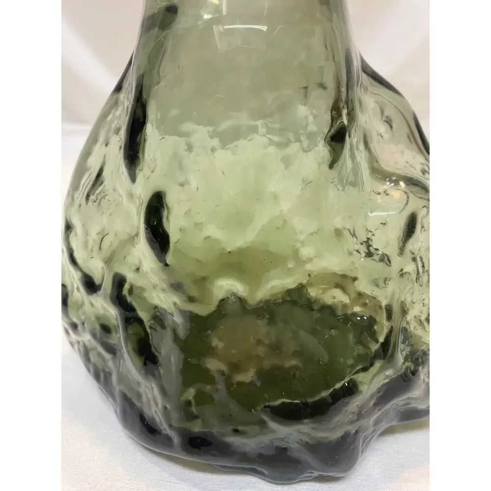 Free Form Minimalist Smoky Gray-Green Glass Vase Heavy Clear Bottom
